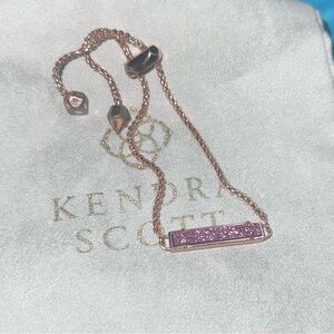 Kendra Scott Pink Drusy Bar Bracelet Rose Gold Plated Adjustable Slide
